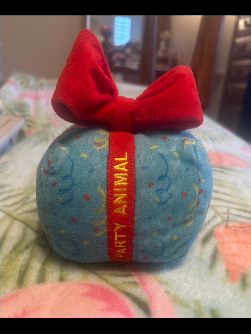 Blue Party Animal Plush Gift with Red Bow